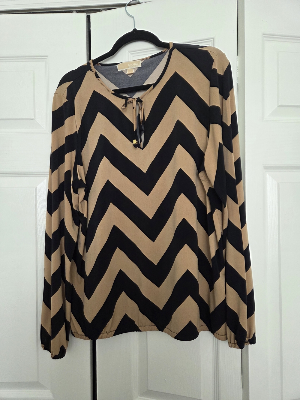 Michael Kors Black & Tan Chevron Tie-Neck Tunic